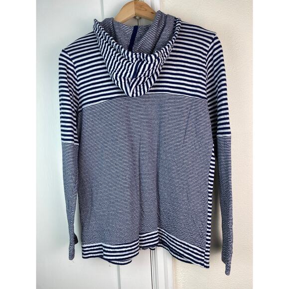 Fresh Produce Women's Size M Blue White Striped Full Zip Hooded Jacket - Picture 3 of 7